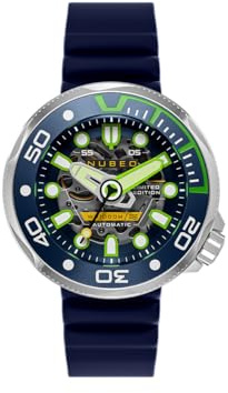Nubeo Ventana Skeleton Automatikuhr für Herren, 50 mm, limitierte Auflage, mit Silikonarmband, NB-6113, ozeanblau, Ventana Skeleton Automatic Limited Edition