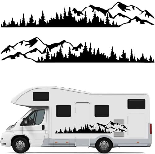 ZKGYUS Autoaufkleber, SUV RV Camper Offroad 1 Stück 100cm Schwarz/Weiß Baum Mountain Car Decor PET Reflektierende Wald Auto Aufkleber Aufkleber - 100×18cm