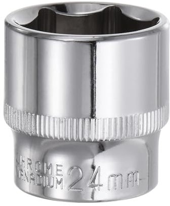 sourcing map 6-Point Socket 3/8 Drive 24mm Deep 1.26 Length 45# Steel Metric Square Drive Sockets Polishing Chromed Sockets for Car Repair Mechanical Maintenance Home Use