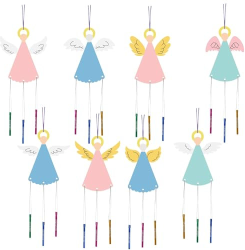 craspire 16 Packung Windspiel Bausätze Zum Selbermachen Basteln Sie Ihr Eigenes Windspiel Mit Engel Und Fee Zum Ausmalen Aus Holz Osterbasteln Für Heimwerker Bastelaktivitäten Geburtstag Weihnachten