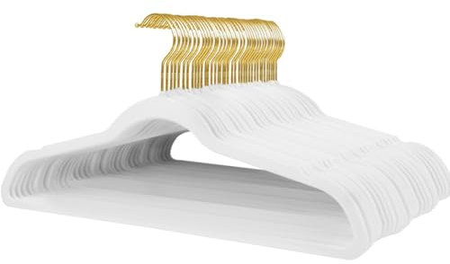 Stormix Lot de 36 Cintres en Velours, 44 x 22,6 cm Antidérapants, avec Encoches Aux épaules pour Adulte Blanc (Crochet d'or)