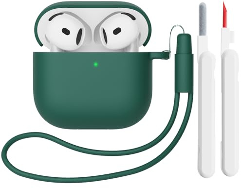 Mocarheri Custodia in Silicone Compatibile con AirPods 4 2024 con Kit di Pulizia, Premium Silicone per Airpods 4 Custodia Cover Custodia protettiva in silicone antiurto, Verde scuro