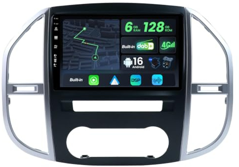 BXLIYER | Eingebaut 4G LTE DAB | Android 16 QLED Autoradio für Benz Vito 3 W447 (2014-2020) Radio GPS Navi| 6G+128G | CarPlay Android Auto | Kamera + MIC | WiFi Lenkradsteuerung BT 10.1 Zoll Octa-Core