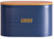 Darthome Navy Blue Ribbed Bread Bin 34x21x18cm Ribbed Metal Loaf Kitchen Storage Container Wood Lid