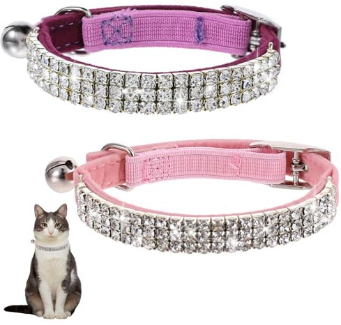 Rosa Strasssteine Welpenhalsbänder Strass Hundehalsband, Glitzer Kristall Steine MäDchen Halsband Kleine Hunde Klein Katze Einstellbar Soft Kitten Hundehalsband mit Strasssteinen besetzt für Haustiere