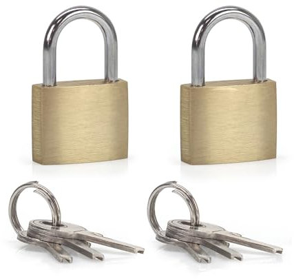Lot de 2 Mini Cadenas à Clé pour Bagages, Valises, Sac à dos, Mallette, Sécurité renforcée en voyage, Cadenas acier et laiton, couleur doré