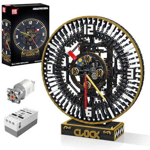 Mould King 10160 Mechanische Uhr Klemmbausteine Bausatz Kit, MOC 3675+ Stücke Uhrenmodell mit Elektromotor und Hauptfeder, STEM Kreativ DIY Uhr Modell Bausteine Kit für Erwachsene/Kinder 14+