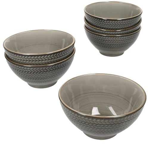 MÄSER Prospero 6er Set Müslischale 15cm I 410ml I braune Porzellan-Schüssel mit Relief für 6 Personen I kleine Schälchen für Suppe, Müsli, Chips & Co.