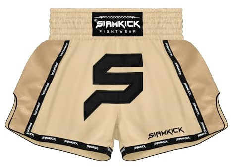 SIAMKICK Youth Elite Muay Thai Shorts for Kids (4 Years - 10 Years) Boxing Kickboxing MMA Training Trunk for Boys and Girls (XS, Sahara Kids)