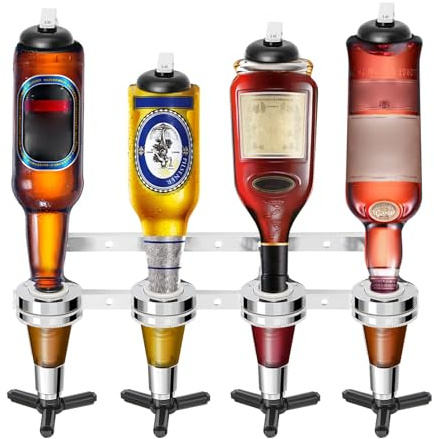 CROWNSHOP 3/4/6 Bottle Optics Stands Wall Mounted Bottle Stand Wine Spirit Drink Dispenser Bar Shot Optics Measurer for Home Kitchen Bar (4 Bottle)