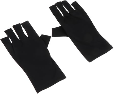 OSOLADY 2 Stück Schwarze UV Schutz Handschuhe aus Polyester Halbfinger Gel Maniküre Handschuhe mit Hoher Elastizität und Hohem Tragekomfort zum Schutz der Nägel