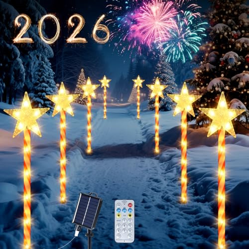 Qoosea 8 Stück Solar Weihnachtsbeleuchtung Außen, 8 Modi 80 LED Sterne Solarlampen mit Zuckerstangen Weihnachtsdeko, Wasserdichte Solarleuchten für Garten Dekorationen für Gehweg, Terrasse