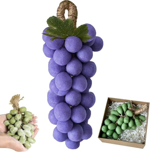 Grape Cluster Soap, Grape Soap on a Rope, 42 Grapes Handmade Soaps with Box Gift for Men and Women, Moisturising Exfoliation for Face and Body Wash (1, Purple)