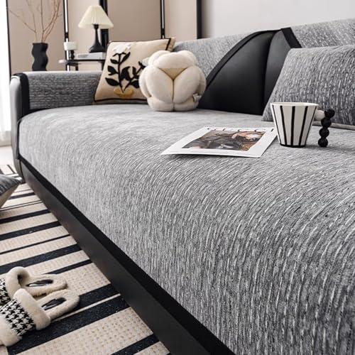 Tielag Sofa Überzug 1 2 3 4 Sitzer, Chenille Couch Überzug, Sofaschoner rutschfest, Sofabezug L Form, Sofadecken für Sitzfläche Washable, Grau, 90 x 160 cm