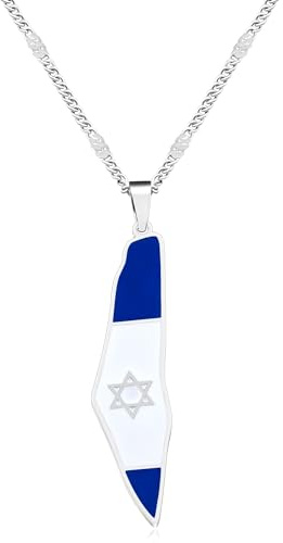 JunyiDIY Stainless Steel Israel Flag Necklace for Men Women, Star of David Pendant Jerusalem Jewelry, Hypoallergenic Patriotic Religious Gift YA5139