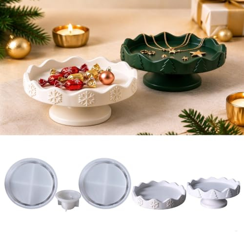 Silikonformen Gießformen Weihnachten Tablett,Silikonform Tablett mit Sockel | Gießformen Silikon Weihnachten Gießform Obsttablett mit Sockel Silikonform Teller Schale für DIY Schmucktablett Teetablett