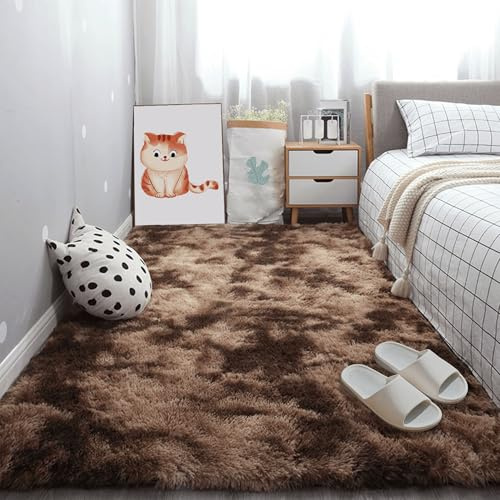 GOUBAN Hochflor Teppich 230 x 260 cm Kuscheliger Wohnzimmerteppich Langflor Plüsch Dekoration für Schlafzimmer, Küche Und Esszimmer, Braun