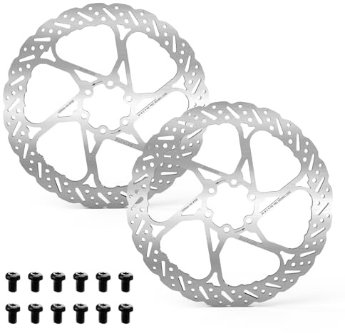 AEYINO Discos de freno de 140 mm, 2 unidades, 6 agujeros, acero inoxidable para bicicleta, con 12 tornillos para bicicletas de montaña, bicicletas de carretera, bicicletas eléctricas y bicicletas BMX