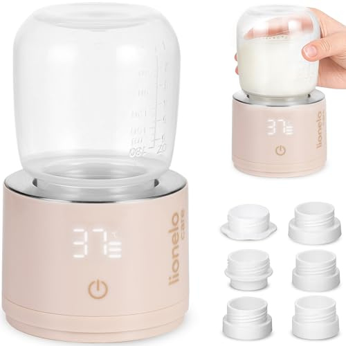 Lionelo THERMUP SWIFT Scaldabiberon Portatile per Neonato da Viaggio, BPA Free, Contenitore Latte 180 ml, 4 Temperature 37-50 °C, USB-C senza Fili, 5000 mAh, Riscaldamento 90 ml in 3 min, 5 Adattatori