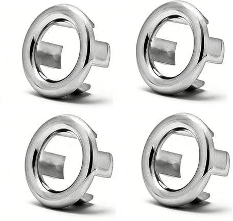 4 Pack Sink Overflow Rings, Chrome Plated Round Basin Overflow Covers, 22-24mm Universal Fit Bathroom Kitchen Sink Hole Trim Caps, Easy Install Drain Hole Spares