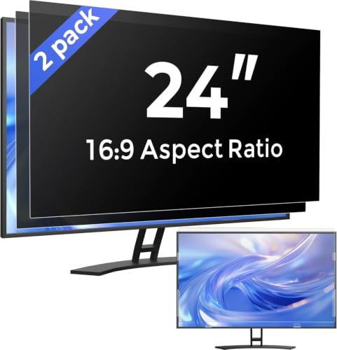 [2 Pack] 24 Inch Computer Privacy Screen Filter for Monitor 16:9 Aspect Ratio, Eye Protection Anti Glare Blue Light Privacy Shield for 24inch, 24in Removable Screen Privacy Shield (53.2x29.9cm)