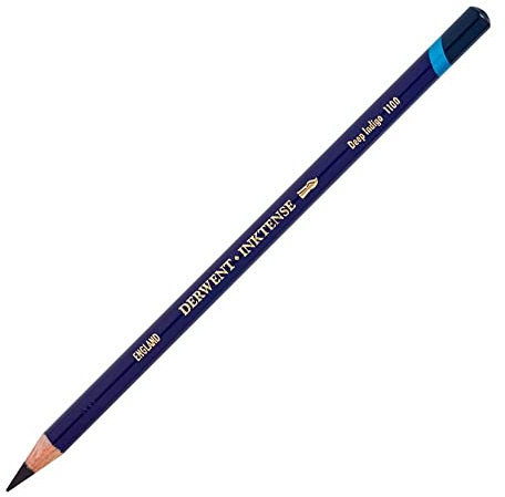 Derwent Inktense Permanent Watercolour Single Pencil, Deep Indigo (1100), 4mm Premium Core Strength, Water-Soluble, Ideal for Drawing, Colouring & Painting on Paper & Fabric, Professional Quality (0700913)