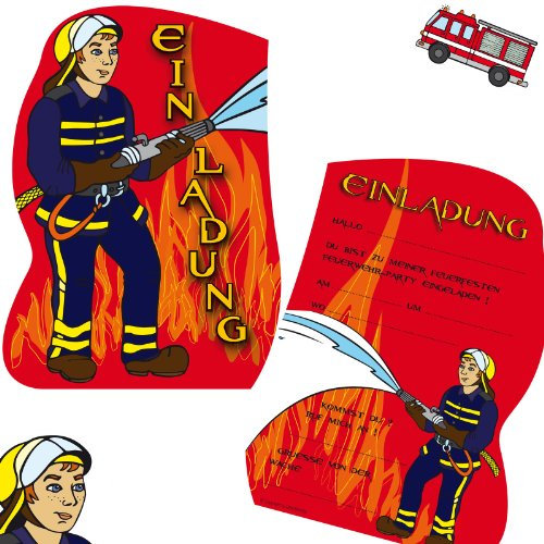 Carpeta 6 Einladungskarten * FEUERWEHR * für Kindergeburtstag und Party | Kinder Geburtstag Kinderparty Einladung Einladungen Karte Mottoparty Feuerwehrmann