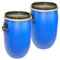 Lot de 2 Fûts, baril poliétylène ouverture totale 60 L, bleu, qualité alimentaire, avec couvercle (2x22095)