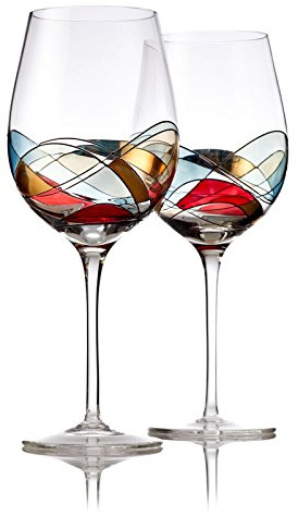 Bezrat Rödvinsglas set med 2, handmålade vinglas, Essentials, 28 cm H, 794 ml vinälskare stort glas, glas presentidéer för kvinnor inspirerade av 'Duomo di Milano' mors dag (röd)
