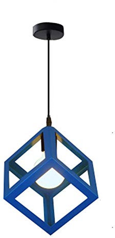 STOEX Suspension Luminaire Industrielle Contemporain, Lustre Abat-Jour Plafonnier en Métal Fer Cage E27 (Cube-Bleu)