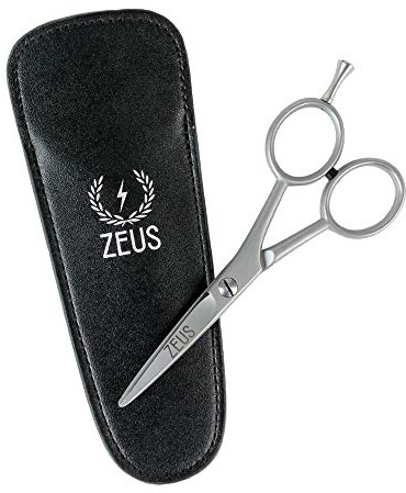 ZEUS Stainless Steel Beard Trimming Scissors for Men with Leather Case