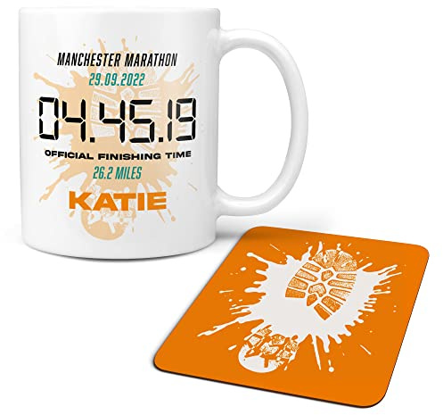 Personalised Gift Mug for Runner Includes Free Coaster - Running Themed Gifts for Birthdays, Christmas, Secret Santa - Runners Award Mug for Any Event 5k, 10k, Half Ultra Marathon