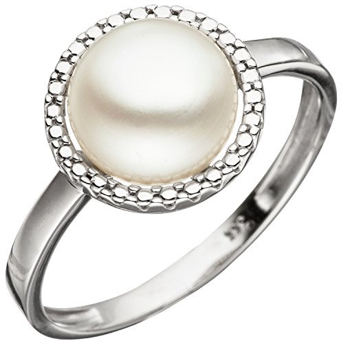 Jobo Damen-Ring aus 333 Weißgold mit Perle Größe 60