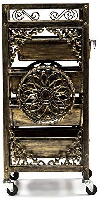 5 Tiers Retro Friseurwagen Robuster Rahmen Salon Barbier Friseur Wagen Hoch Qualität Schönheit SPA Bilden Lager Tablett mit 4 Herausziehen Golden Schubladen Haartrockner Halter,B