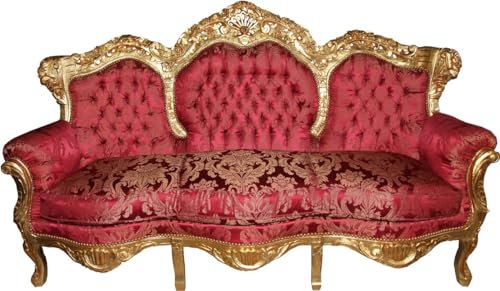 Casa Padrino Barock 3er Sofa Lord Bordeauxrot/Gold 184 x 81 x H. 125 cm - Handgefertigtes Wohnzimmer Sofa mit elegantem Muster - Barock Möbel