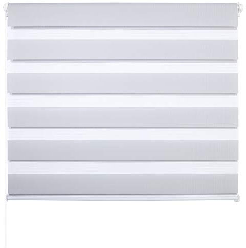 Laneeta Doppia tenda avvolgibile senza viti, fissaggio con morsetti, doppia tenda avvolgibile laterale, protezione da vista e sole per porte e finestre, traslucida e oscurante, grigio., 120 x 150 cm