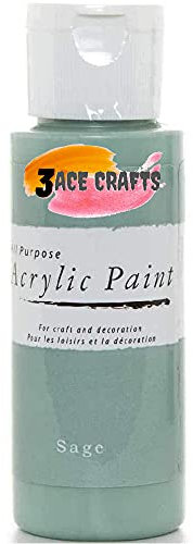 3 Ace Crafts Pack of 1 – Sage - Acrylic Paint 59ml Craft Decoration Kids, Garden Furniture Ornament, Outdoor Wood Paint, Air Drying, Modelling Clay Palette, Plastic, Canvas Board, Paper