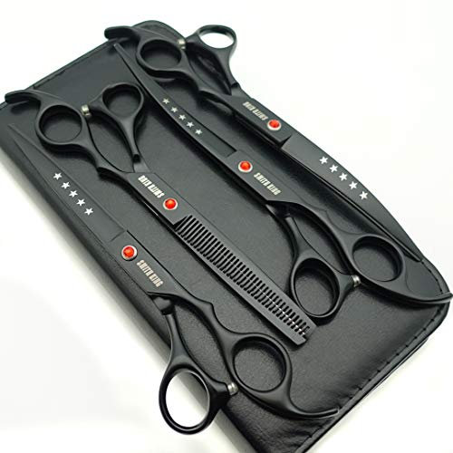 7.0 Zoll Hundepflege Schere Set Hund gerade Schere Ausdünnungsschere & gebogene Schere 4Stk Set