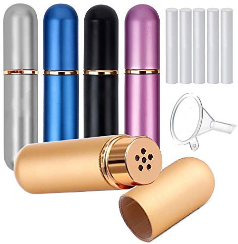 Imirootree Naseninhalator aus Aluminium, für ätherische Öle, tragbar, wiederverwendbar, Aluminium, leere Farben, mit Baumwolldochten, 5 Stück