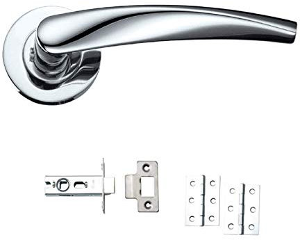 IRONZONE® Elvas Style - Maniglie per porta cromate moderne su rosetta con serratura a leva cromata lucida, adatte per porte da 35 a 44 mm, per proprietà domestiche o commerciali, maniglie interne