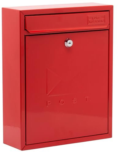 BURG-WÄCHTER MB05R Compact Wandmontierter Briefkasten aus verzinktem Stahl, Pillarbox Red, 26x33x9cm