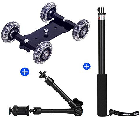 RH-HPC Camera lens holder Photography Camera Sliders Tabletop Dolly Track Slider with 11 inch Magic Arm Rail Systems for DSLR Camera Smartphone Camera Tripod (Color : Slider Combo Black)