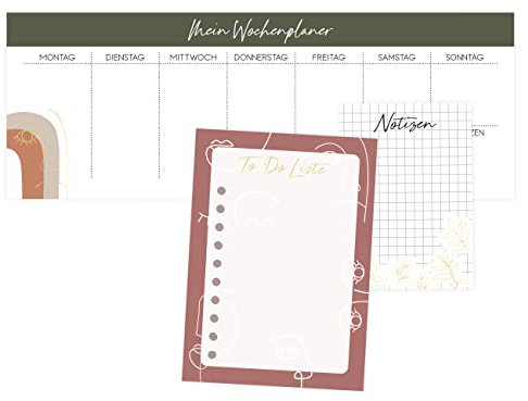 Papierdrachen Wochenplan - 3 Schreibblöcke für Notizen und To Do Liste - Tagesplaner Lineart - Ideal für Schule, Arbeit, Uni und Haushalt - 10,5 x 29,7 cm | DIN A6 | DIN A7 - Set 5