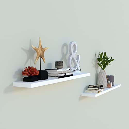 Henor Charge 2 Einheiten Wandregal FSC® Holzwandregal 80 x 15 x 2.5 cm. Völlig versteckte Unterstützung Laden Sie 30 kg. Weiß