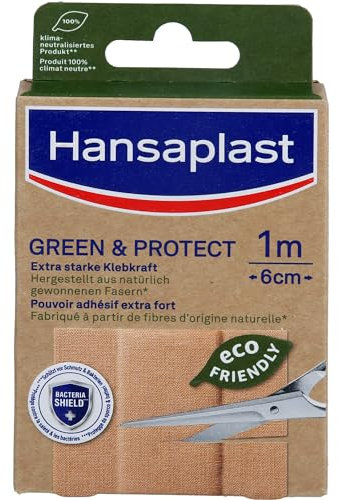 Hansaplast Green & Protect Pflaster (1 m x 6 cm), umweltfreundliches Wundpflaster aus natürlich gewonnenen Fasern, zuschneidbare Meterware mit extra starker Klebkraft