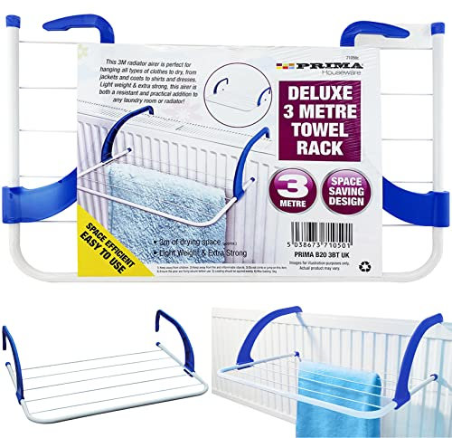 NTI 3M | DELUXE RADIATOR TOWEL RACK PRIMA Clothes Airer Drying Washing Line Hanging Laundry Lightweight Efficient Storage Home Kitchen Indoor & Outdoor UK FREE P&P, White & Blue