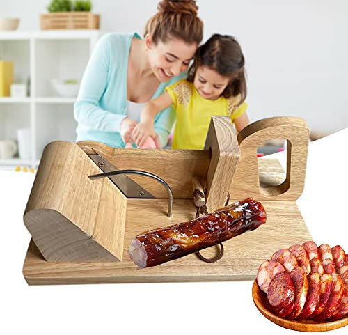 Wurstschneidebrett, Holz Wurstschneidemaschine mit Messerhalter Edelstahl Wurstschneider Salamischneider für Schneiden Wurstsorten Trockenfleisch Käse