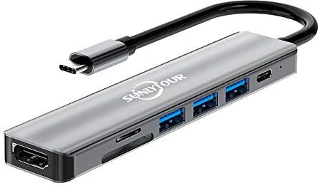 SUNLYTOUR Adattatore USB 7-in-1 USB C , Convertitore multifunzione 4K HDMI Type-C USB 3.0 Docking Station, compatibile con computer Apple, Apple MAC Book, Huawei Mate Book, Xiaomi Laptop, ecc.(XY7)
