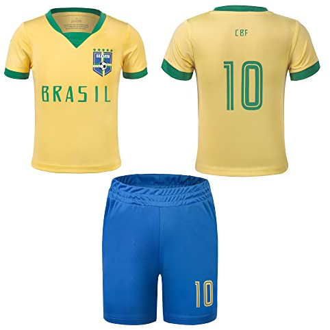 BDONDON Toddler Brasil Soccer Jersey & Shorts Set - Breathable Boys & Girls Brazil Soccer Training Outfit (BD-BZR, 4T)