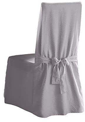 Surefit Fodera per sedia da pranzo in tela di cotone, gonna a lunghezza intera e lacci posteriori, vestibilità comoda, copertura per sedia senza braccioli con schienale alto, colore grigio